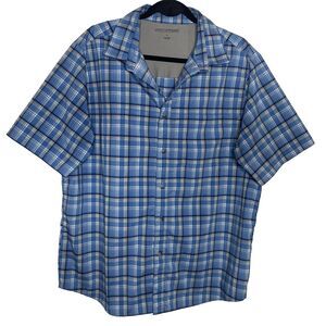 Great Northwest Shirt Mens L Blue Plaid Button Down Short Sleeve Fishing Outdoor